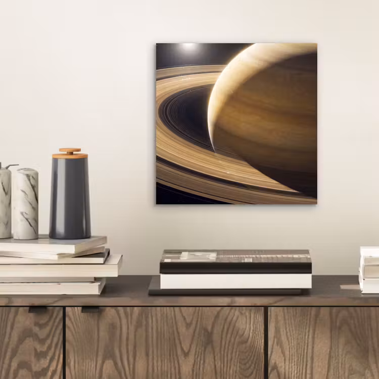 Alu-Dibond-Bild - Planet – Ringe – Weltraum - Planeet - Ringen - Ruimte aluminium wit klein