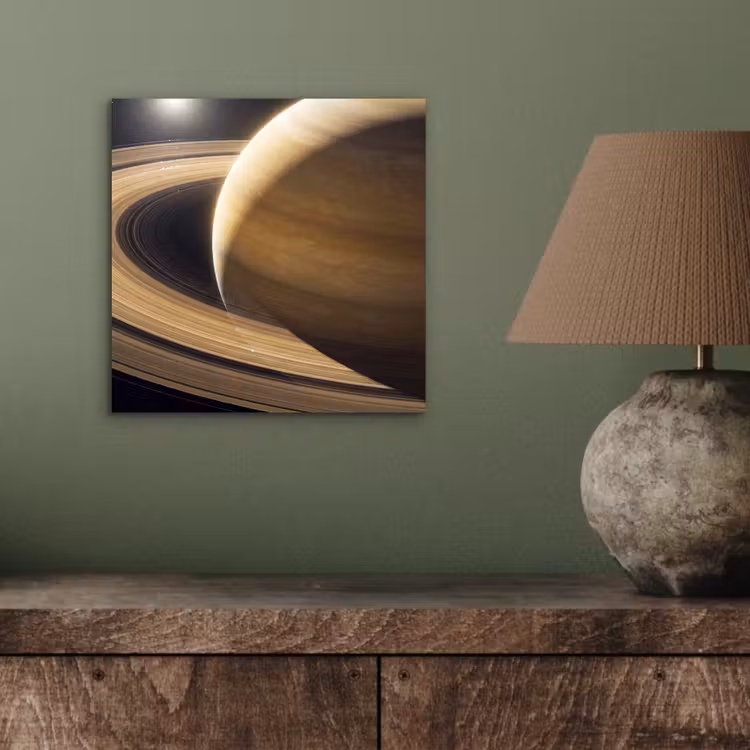 Alu-Dibond-Bild - Planet – Ringe – Weltraum - Planeet - Ringen - Ruimte aluminium wit klein