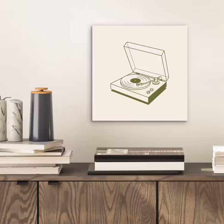 Platenspeler - Vinyl - Muziek - Minimalistisch - Groen aluminium wit klein -sfeer1