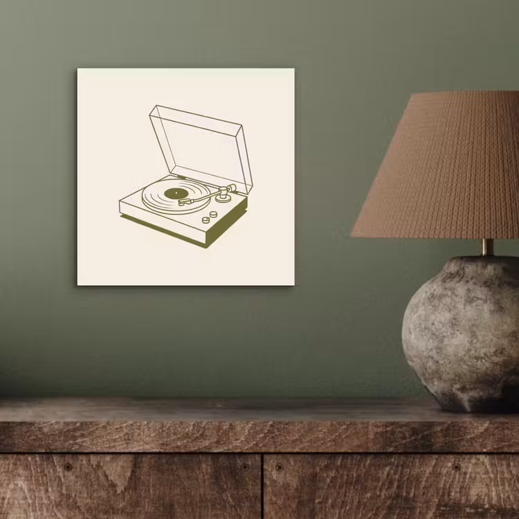 Platenspeler - Vinyl - Muziek - Minimalistisch - Groen aluminium wit klein -sfeer2