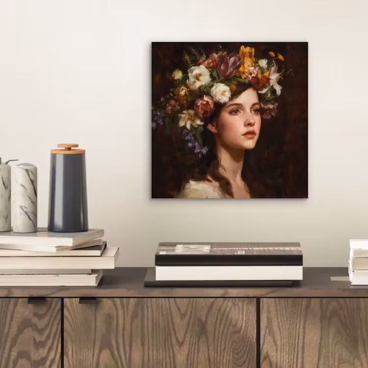 Portret - Vrouw - Bloemen aluminium wit klein -sfeer1
