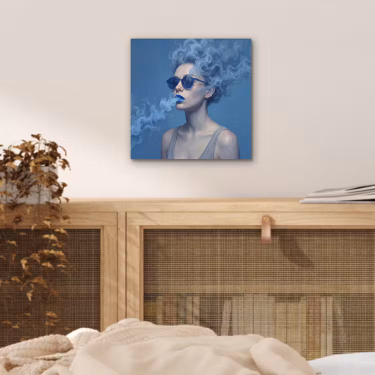 Portret - Zonnebril - Rook - Abstract - Blauw aluminium wit klein -sfeer3