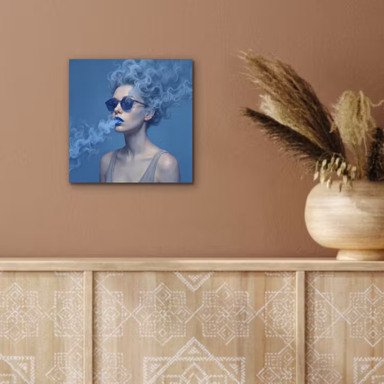 Portret - Zonnebril - Rook - Abstract - Blauw aluminium wit klein -sfeer4