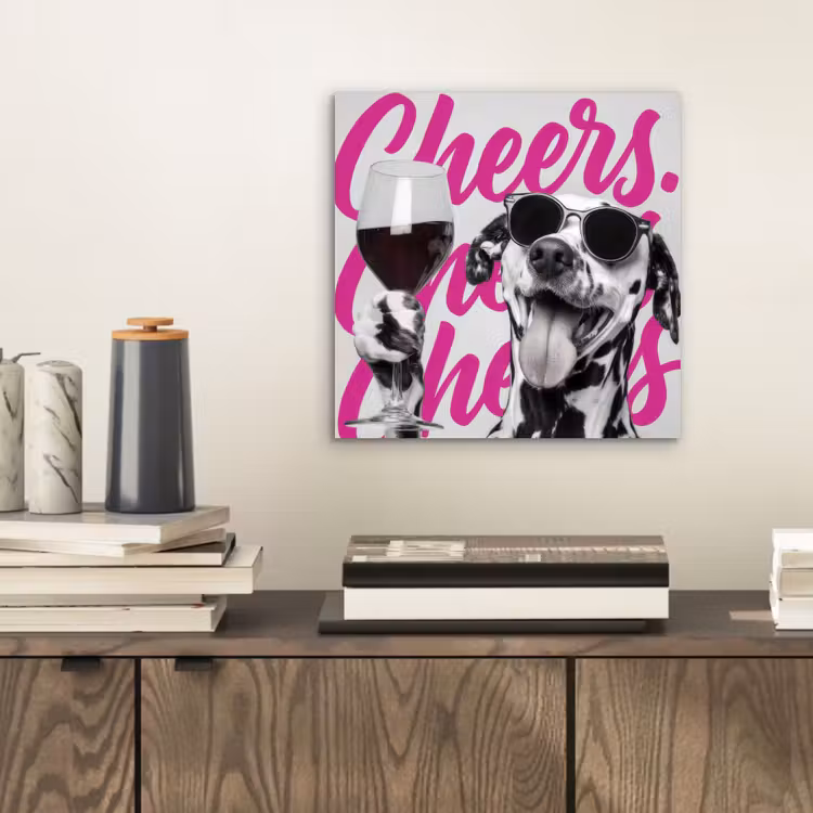 Cheers - Hond - Roze - Wijn aluminium wit klein -sfeer1