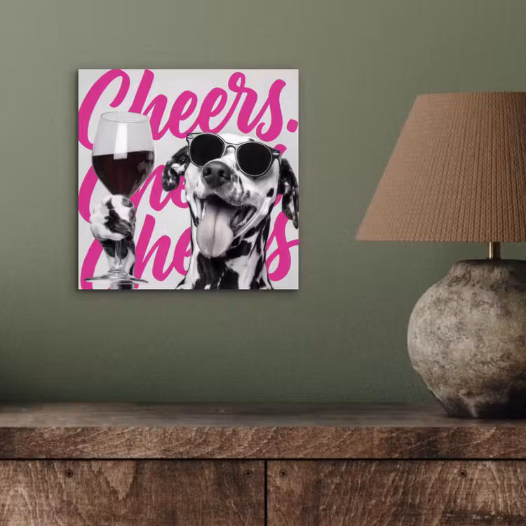 Cheers - Hond - Roze - Wijn aluminium wit klein -sfeer2