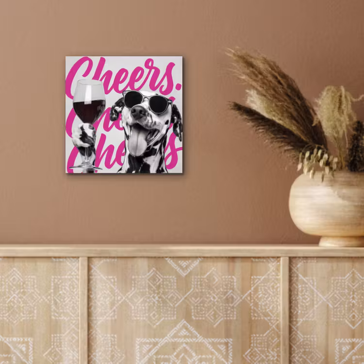 Cheers - Hond - Roze - Wijn aluminium wit klein -sfeer4