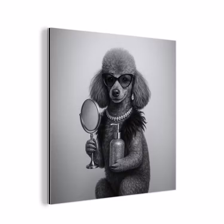 Poedel - Spiegel - Zwart - Wit aluminium wit klein -3d