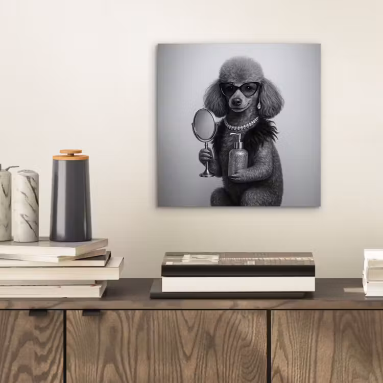 Poedel - Spiegel - Zwart - Wit aluminium wit klein -sfeer1