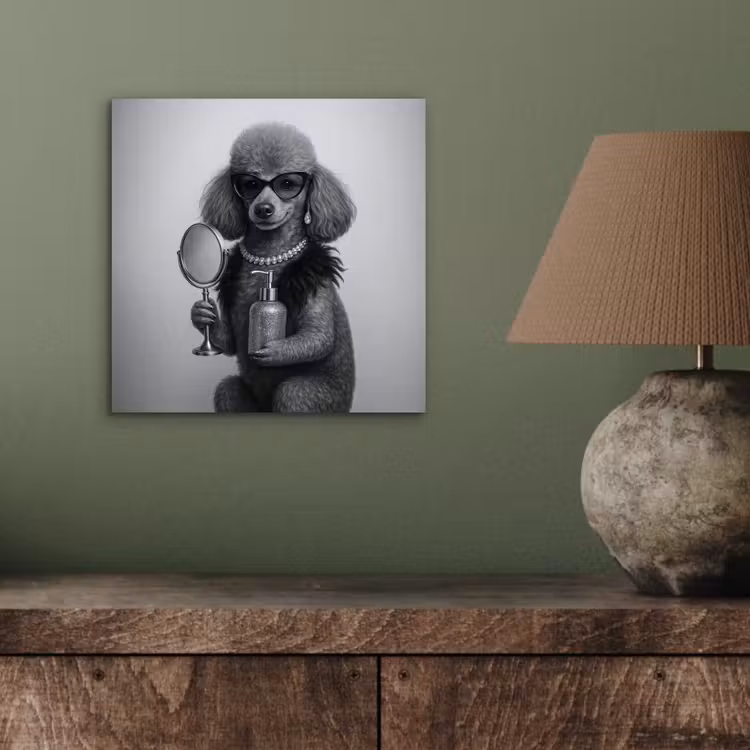 Poedel - Spiegel - Zwart - Wit aluminium wit klein -sfeer2