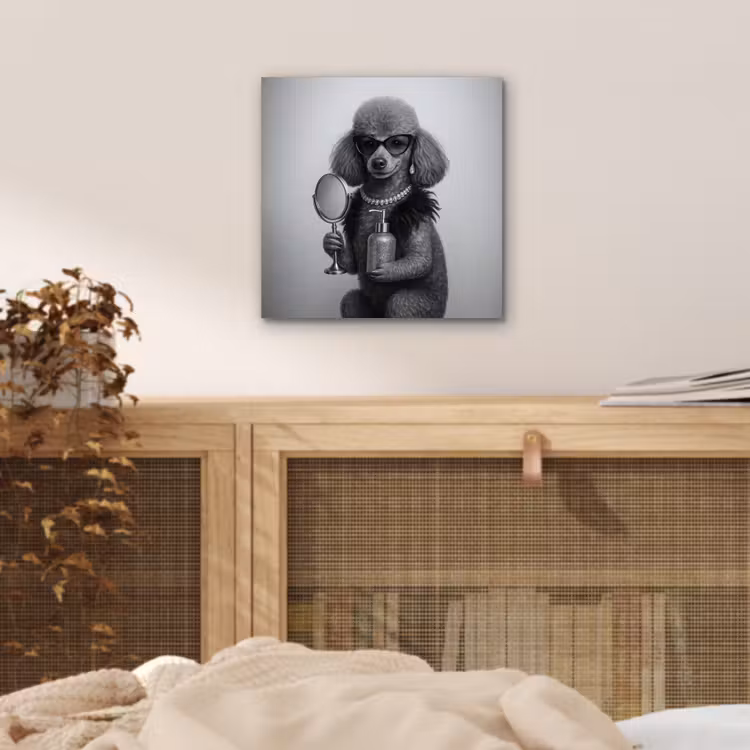 Poedel - Spiegel - Zwart - Wit aluminium wit klein -sfeer3