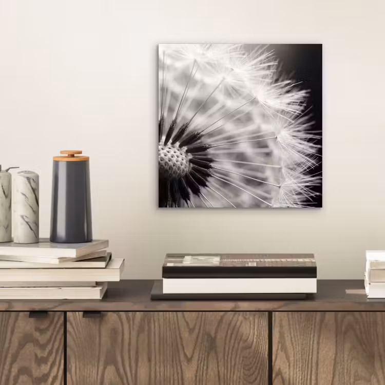 Paardenbloem - Zwart - Wit aluminium wit klein -sfeer1