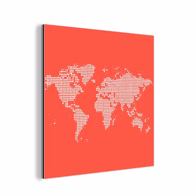 Vierkanten - Wereldkaart - Rood aluminium wit klein -3d