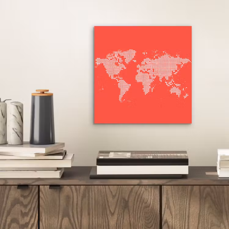 Vierkanten - Wereldkaart - Rood aluminium wit klein -sfeer1