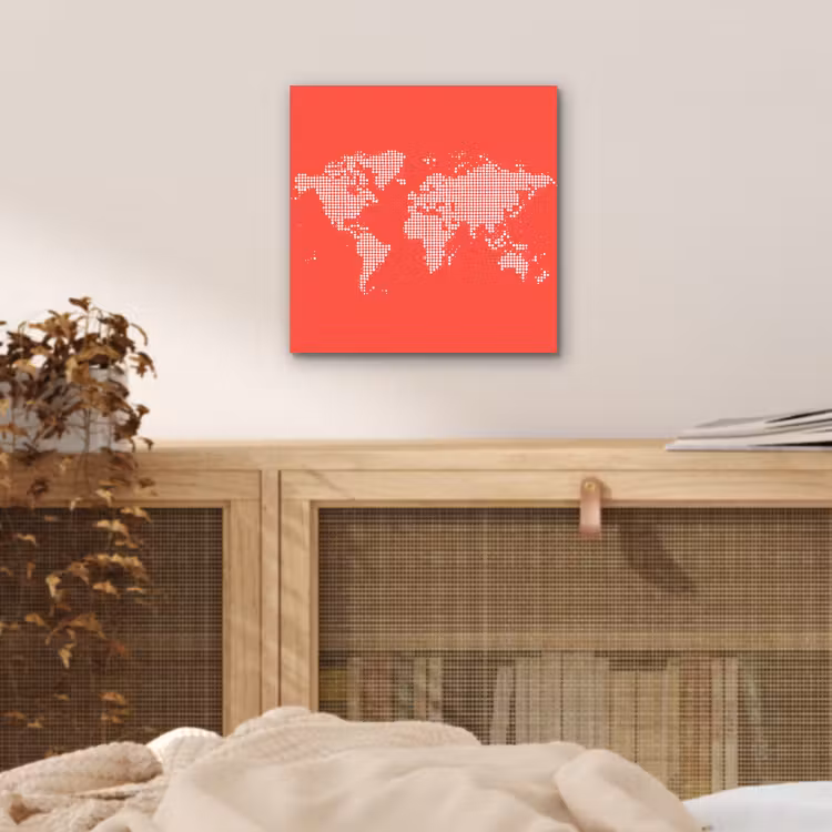 Vierkanten - Wereldkaart - Rood aluminium wit klein -sfeer3
