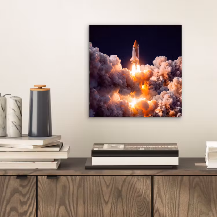 Alu-Dibond-Bild - Raumfahrzeug – Start – Sterne - Ruimtevaartuig - Lancering - Sterren aluminium wit klein