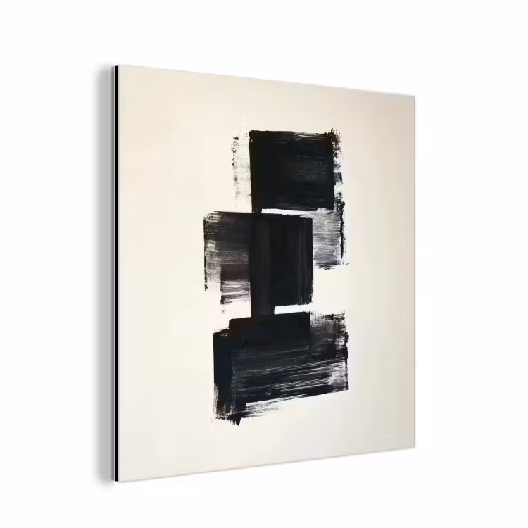 Rechthoeken - Penseelstreken - Abstract - Zwart aluminium wit klein -3d