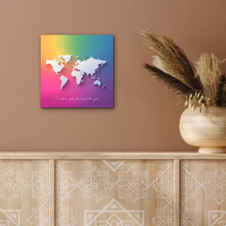 Regenboog - Quote - Wereldkaart - Dream aluminium wit klein -sfeer4