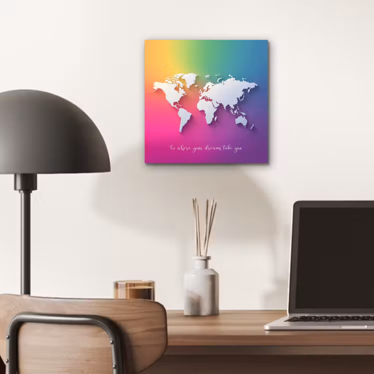 Regenboog - Quote - Wereldkaart - Dream aluminium wit klein -sfeer5