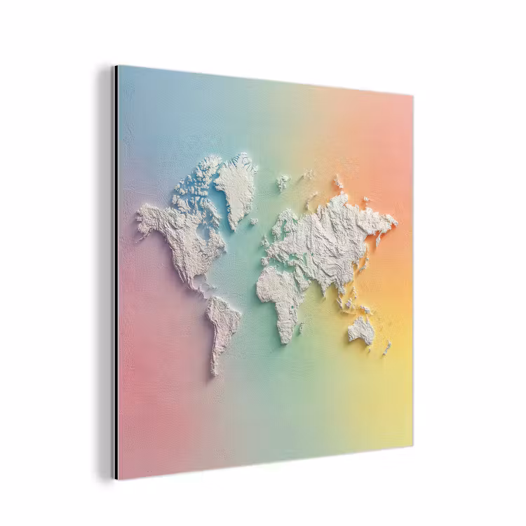 Regenboogkleuren - Wereldkaart - Zacht - Continenten aluminium wit klein -3d