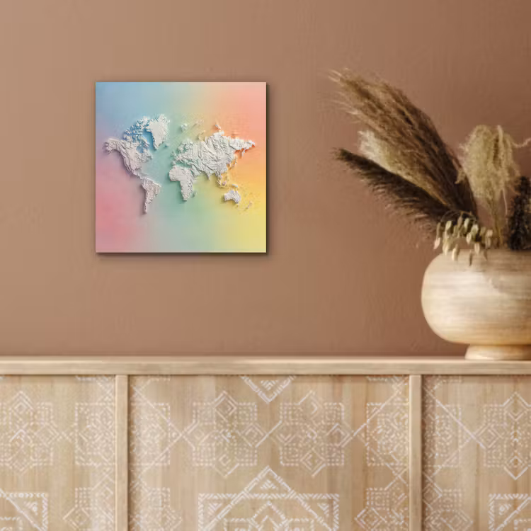 Regenboogkleuren - Wereldkaart - Zacht - Continenten aluminium wit klein -sfeer4