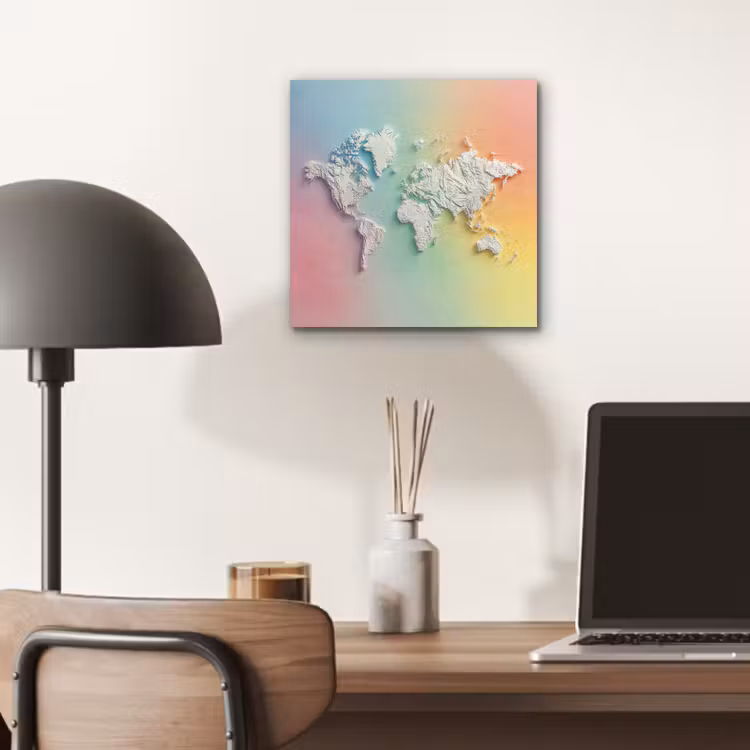 Regenboogkleuren - Wereldkaart - Zacht - Continenten aluminium wit klein -sfeer5