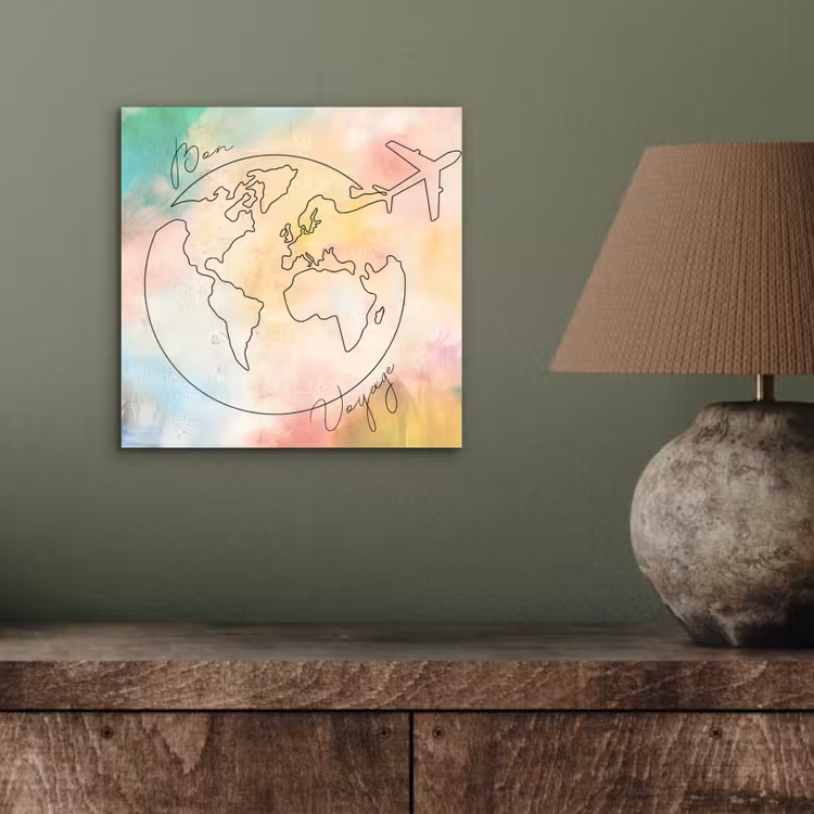 Voyage - Wereldbol - Pastel - Quote aluminium wit klein -sfeer2
