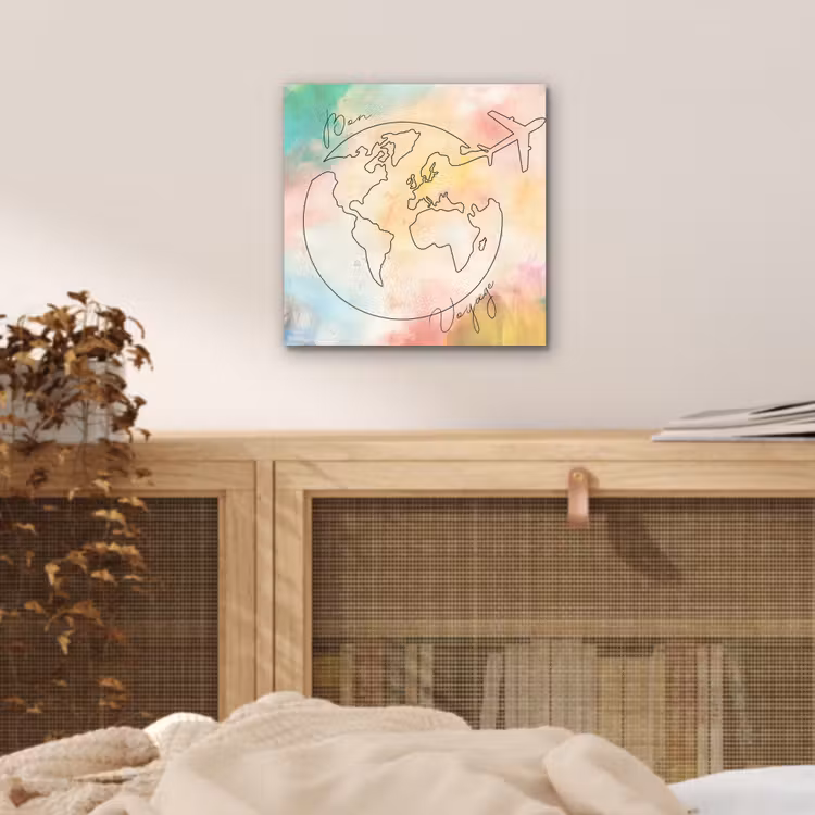 Voyage - Wereldbol - Pastel - Quote aluminium wit klein -sfeer3