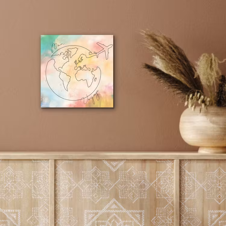 Voyage - Wereldbol - Pastel - Quote aluminium wit klein -sfeer4