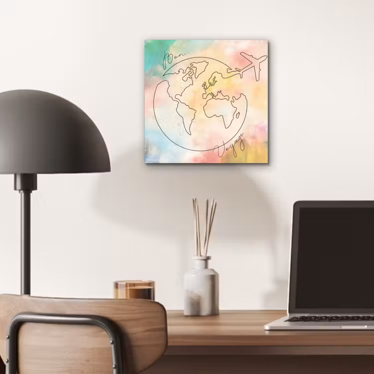 Voyage - Wereldbol - Pastel - Quote aluminium wit klein -sfeer5