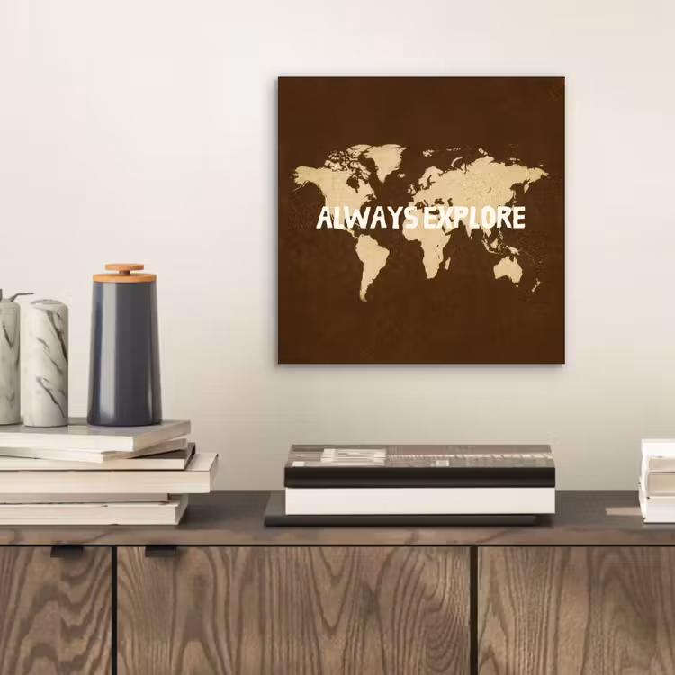 Reizen - Wereldkaart - Bruin aluminium wit klein -sfeer1