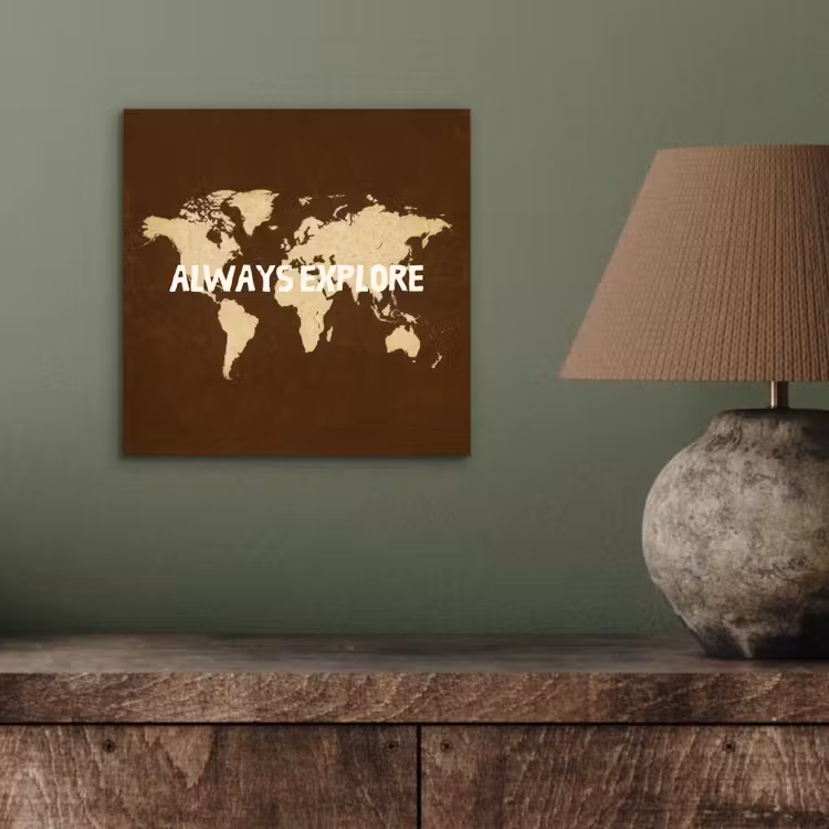 Reizen - Wereldkaart - Bruin aluminium wit klein -sfeer2