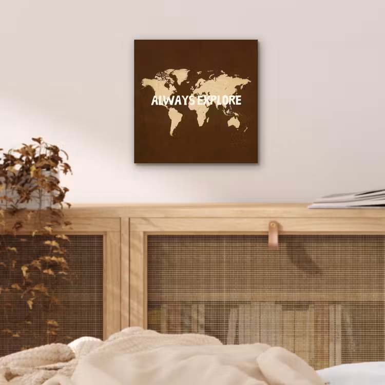 Reizen - Wereldkaart - Bruin aluminium wit klein -sfeer3