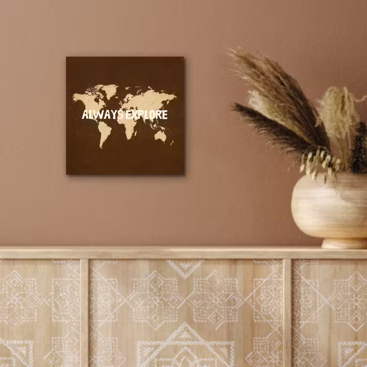 Reizen - Wereldkaart - Bruin aluminium wit klein -sfeer4