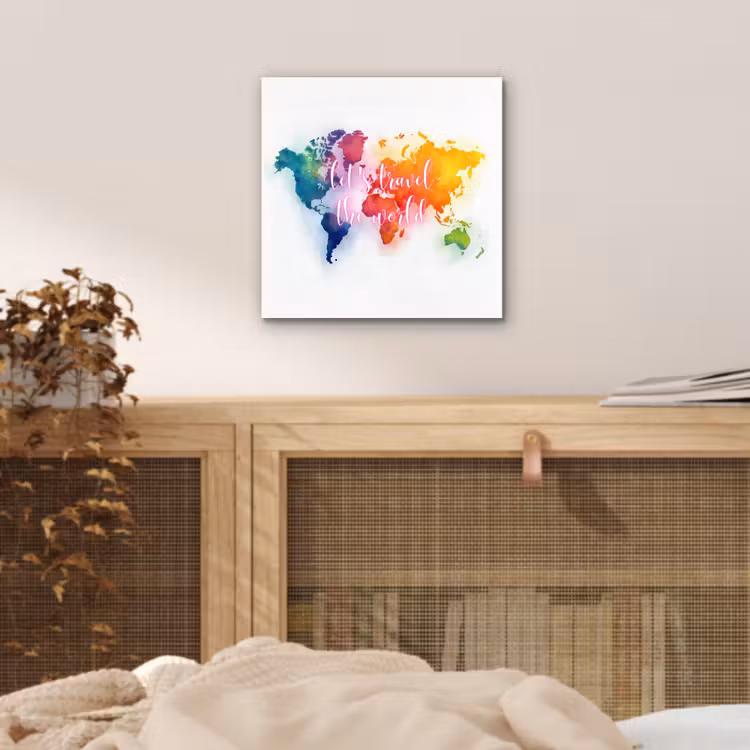 Travel - Quote - Regenboog - Wereldkaart aluminium wit klein -sfeer3