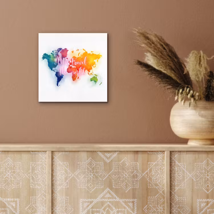 Travel - Quote - Regenboog - Wereldkaart aluminium wit klein -sfeer4