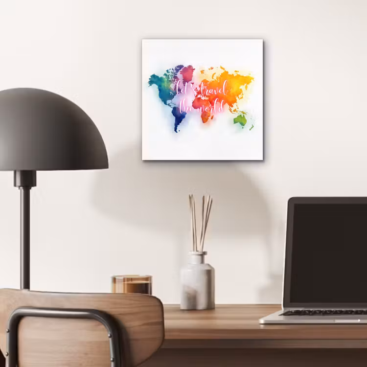 Travel - Quote - Regenboog - Wereldkaart aluminium wit klein -sfeer5