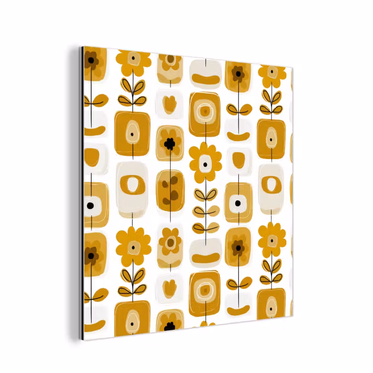 Retro - Abstract - Bloemen - Okergeel aluminium wit klein 46 -3d