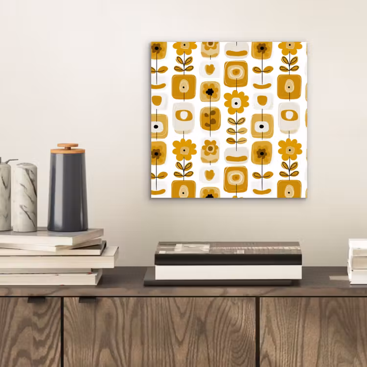 Retro - Abstract - Bloemen - Okergeel aluminium wit klein 46 -sfeer1