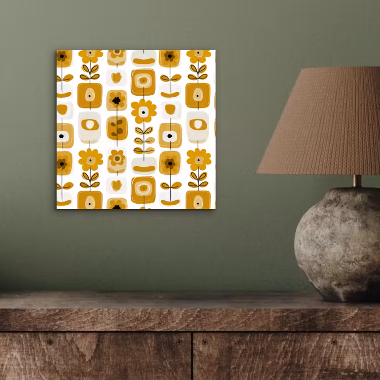 Retro - Abstract - Bloemen - Okergeel aluminium wit klein 46 -sfeer2