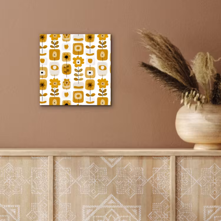 Retro - Abstract - Bloemen - Okergeel aluminium wit klein 46 -sfeer4