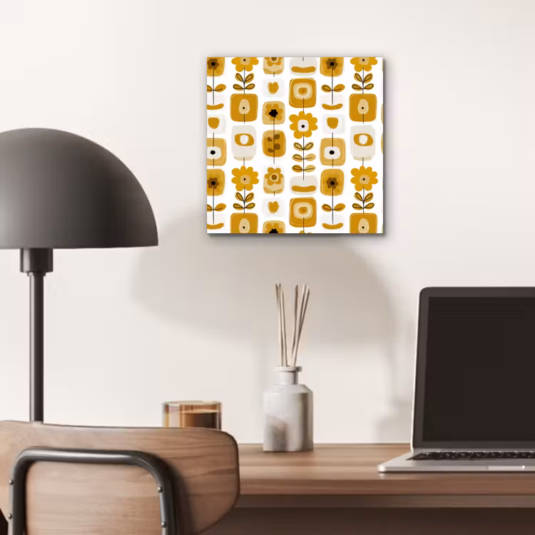 Retro - Abstract - Bloemen - Okergeel aluminium wit klein 46 -sfeer5