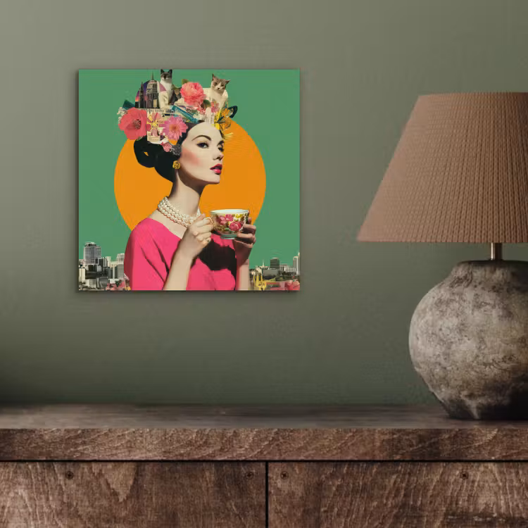 Retro - Vrouw - Stad - Zon aluminium wit klein -sfeer2