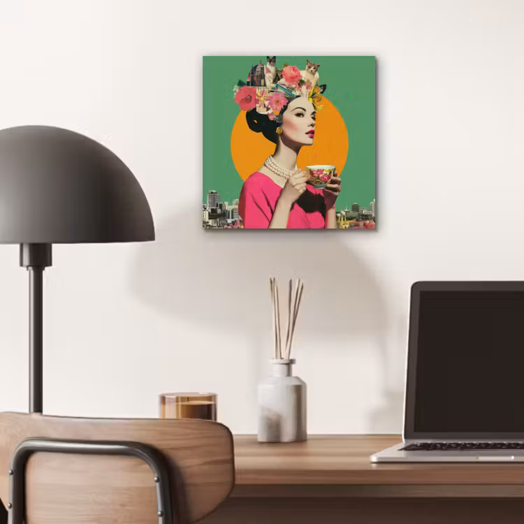 Retro - Vrouw - Stad - Zon aluminium wit klein -sfeer5