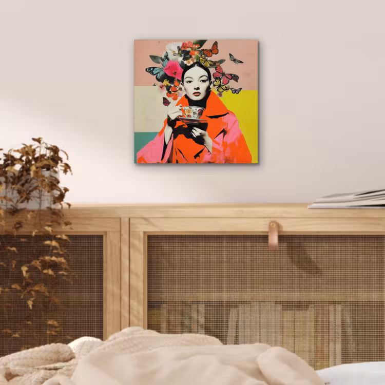Retro - Vrouw - Kopje - Vlinders aluminium wit klein -sfeer3