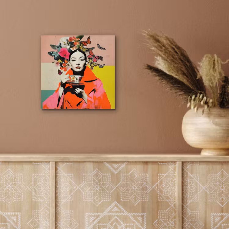 Retro - Vrouw - Kopje - Vlinders aluminium wit klein -sfeer4