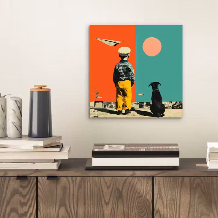 Retro - Jongen - Hond - Rood - Groen aluminium wit klein -sfeer1