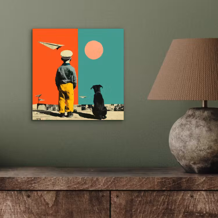 Retro - Jongen - Hond - Rood - Groen aluminium wit klein -sfeer2