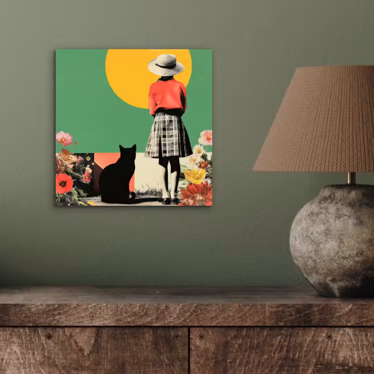 Retro - Meisje - Kat - Zon aluminium wit klein -sfeer2