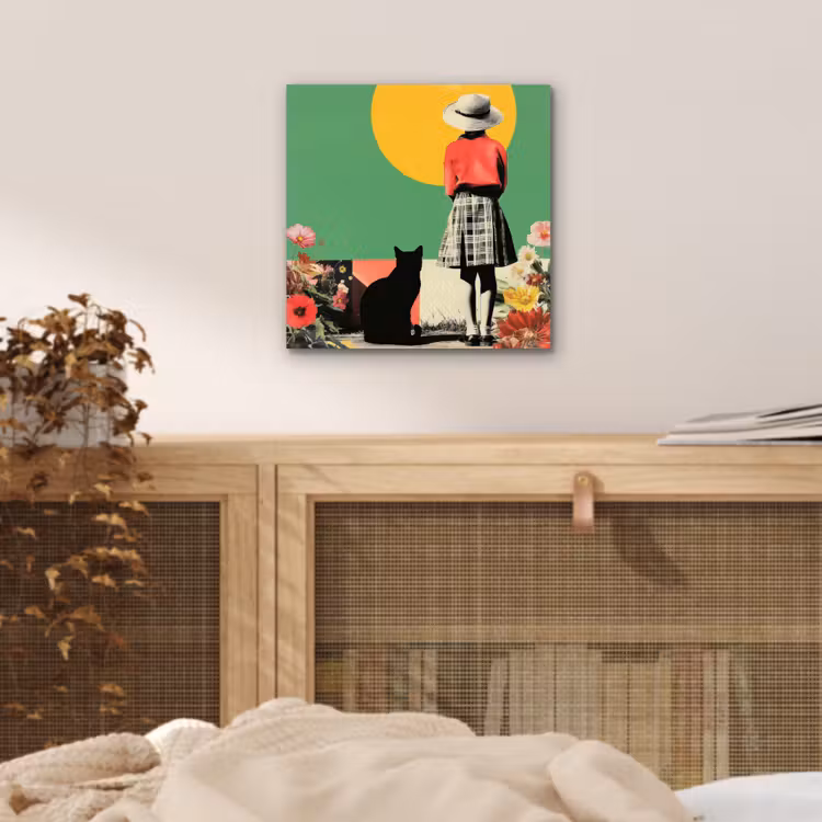 Retro - Meisje - Kat - Zon aluminium wit klein -sfeer3