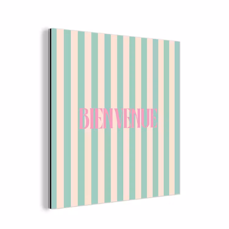 Roze - Groen - Strepen - Bienvenue aluminium wit klein -3d